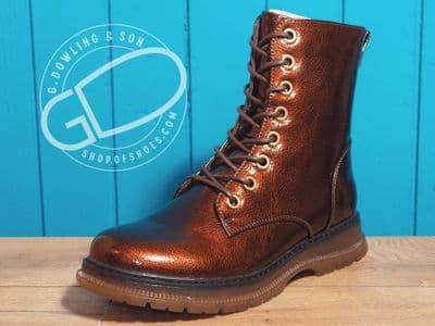 Cipriata side zipped laced patent bronze  boot l310