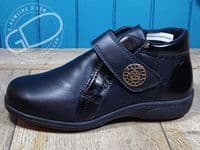 versatile 2E-4E 2V variable fit navy canvas summer shoe with pretty raised stitching and petal motif punching detail from an Db Easy b wide fit specialist near Basingstoke Hampshire.