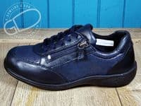 versatile 2E-4E 2V variable fit navy canvas summer shoe with pretty raised stitching and petal motif punching detail from an Db Easy b wide fit specialist near Basingstoke Hampshire.