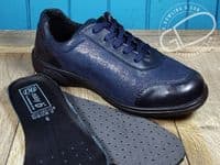 versatile 2E-4E 2V variable fit navy canvas summer shoe with pretty raised stitching and petal motif punching detail from an Db Easy b wide fit specialist near Basingstoke Hampshire.