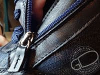 versatile 2E-4E 2V variable fit navy canvas summer shoe with pretty raised stitching and petal motif punching detail from an Db Easy b wide fit specialist near Basingstoke Hampshire.