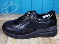 versatile 2E-4E 2V variable fit navy canvas summer shoe with pretty raised stitching and petal motif punching detail from an Db Easy b wide fit specialist near Basingstoke Hampshire.