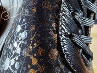 versatile 2E-4E 2V variable fit navy canvas summer shoe with pretty raised stitching and petal motif punching detail from an Db Easy b wide fit specialist near Basingstoke Hampshire.