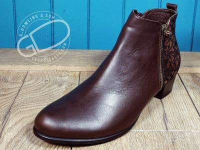 Footsoft “Zoe” Women’s Block Heel Ankle Boot — Deep Tan / Brown