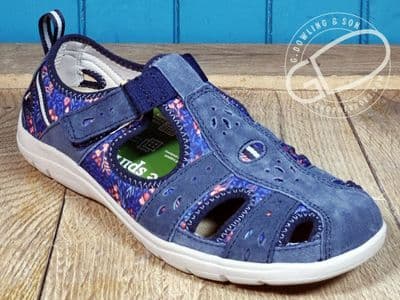 Free spirit Suede leather spring/summer walking  sandal in navy print.