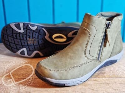 Free Spirit Veda olive green  zipped nubuck leather ankle  boots