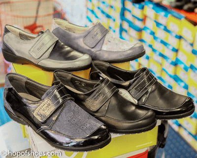 Jenny Ladies black  leather velcro shoe E - E+ fit