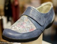 Jenny Ladies black soft leather comfort E - EE perfect fitting Velcro shoe. Available to buy online or collect from our Whitchurch Hampshire shop right between Basingstoke, Winchester, Newbury and Andover on the A34