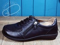 versatile 2E-4E 2V variable fit navy canvas summer shoe with pretty raised stitching and petal motif punching detail from an Db Easy b wide fit specialist near Basingstoke Hampshire.