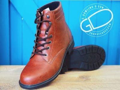 Lace fronted soft leather brown boot with side zip for easy access.