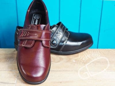 Ladies soft leather touch fastening wide shoe RORY