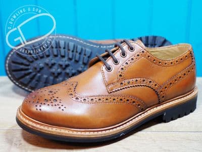 Leather deep grip goodyear welted  commando soled Brogue in tan with comfort footbed.