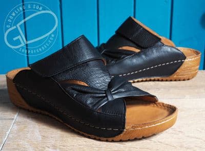 Lexi is a soft leather black  summer mule