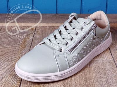mint green Leather Leisure Shoe – Side Zip Comfort Lace-Up
