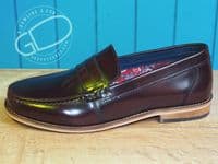 Modern high shine real leather loafer with  hard wearing leather look sole.