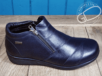 Navy Waterproof soft leather versatile wide fit double zipped  ankle boot