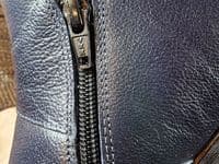 Navy Waterproof soft leather versatile wide fit double zipped  ankle boot