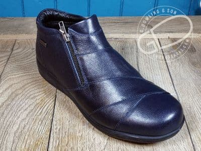 Navy Waterproof soft leather versatile wide fit double zipped  ankle boot