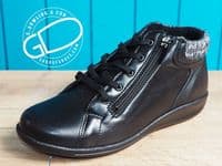 Indiana stylish 2V black or tan leather block heeled ankle boot. dress to impress even with sensitive feet from our shop in Whitchurch Hampshire between Andover, Basingstoke, Newbury