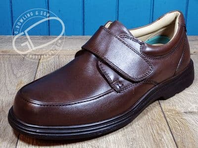 Roamers Men’s Wide-Fit Touch Fastening Shoe — Brown Leather