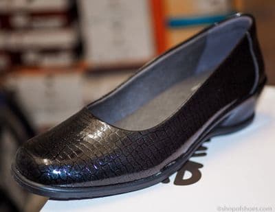 Saskia Ladies black patent soft croc leather court shoe E fit