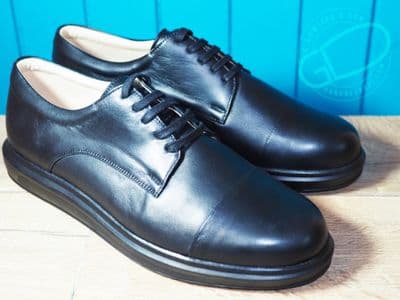 Soft black leather diabetic  Oxford shoe. Extra deep and wide fitting with supportive flat sole.