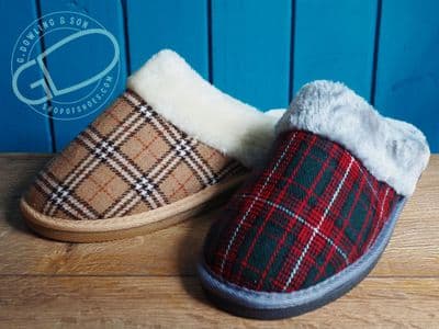tartan check   mule slipper with warm fleece  lining