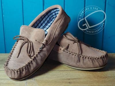 Traditional suede moccasin slipper with cotton lining
