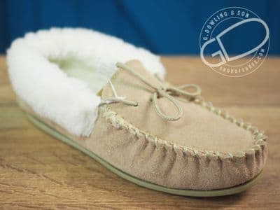 traditional suede moccasin slipper with warm wool lining