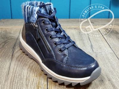 Warm fleece lined side zipped laced soft non leather blue boot.