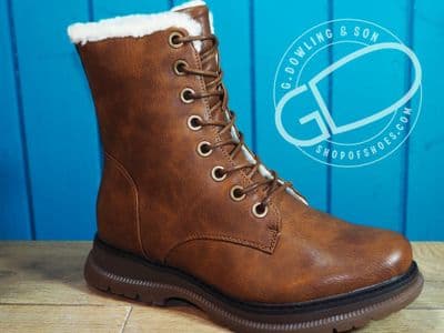 Warm fleece lined side zipped laced soft non leather tan boot