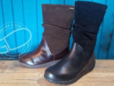 Waterproof leather wider fit boot with soft suede calf