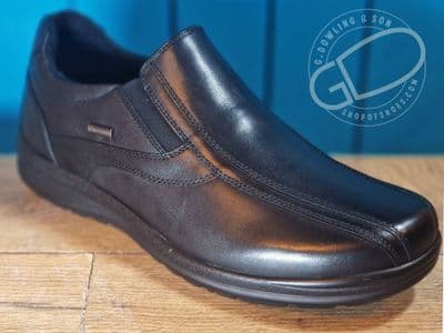 wider fit waterproof  soft Leather mens  slip on shoe in black