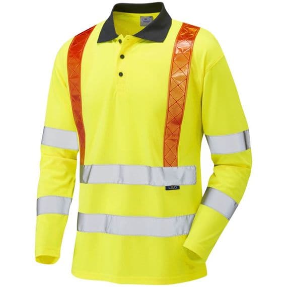Leo Workwear BICKLETON Leo EcoViz Performance Sleeved Polo Shirt with Red Braces