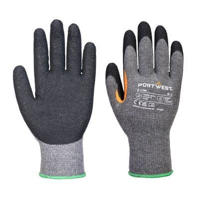 Portwest A106 - Grip 10 Latex Reinforced Thumb Glove (Pk12)  Grey/Black