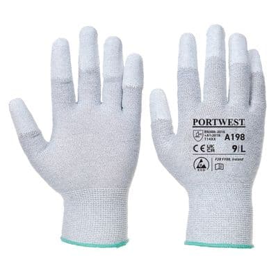 Portwest A198 - Antistatic PU Fingertip Glove  Grey