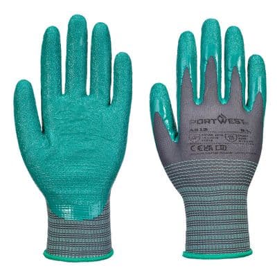 Portwest A313 - Grip 15 Nitrile Crinkle Glove (Pk12)  Grey/Green