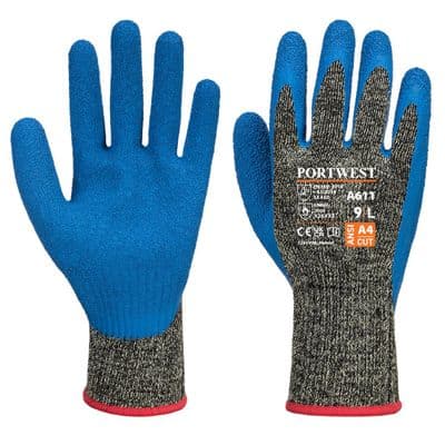 Portwest A611 - Aramid HR Cut Latex Glove  Black/Blue