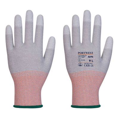 Portwest A696 - LR13 ESD PU Fingertip Cut Glove (Pk12)  Grey/White