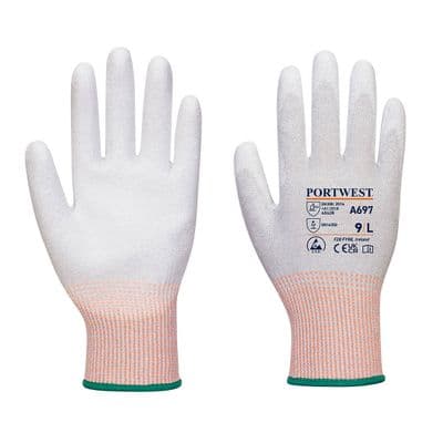 Portwest A697 - LR13 ESD PU Palm Glove (Pk12)  Grey/White