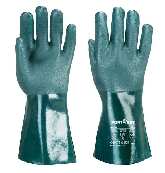 Portwest A835 - Double Dipped PVC Gauntlet 35cm  Green