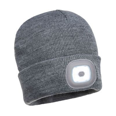 Portwest B029 - Beanie USB Rechargeable LED Head Light  Grey