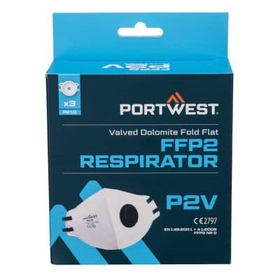 Portwest P210 - FFP2 Valved Dolomite Fold Flat Respirator (Pk3)  White