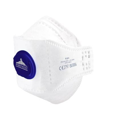 Portwest P291 - EAGLE FFP2 Valved Dolomite Fold Flat Respirator (Pk10)  White