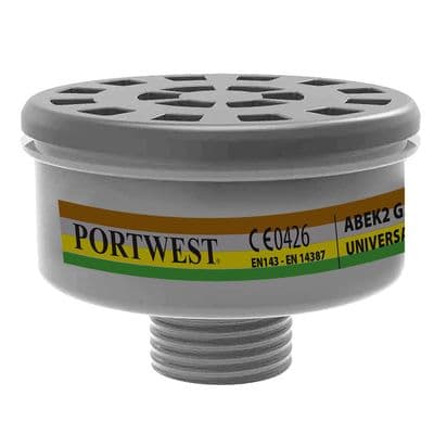 Portwest P926 - ABEK2 Gas Filter Universal Thread (Pk4)  Black