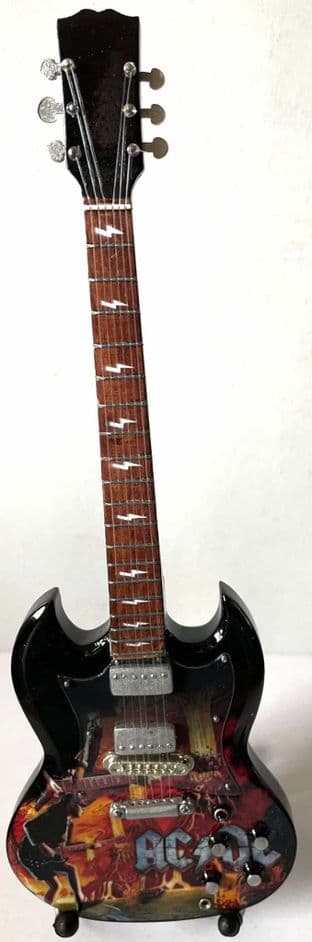 AC/DC Guitar Montage Miniature Wooden 1:4 Scale Guitar With Stand (New/Box)