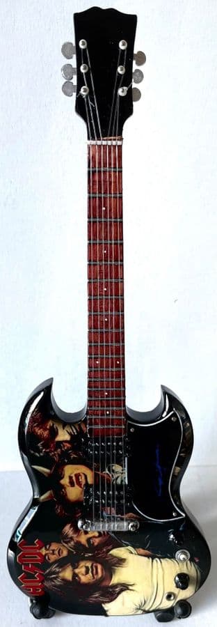 AC/DC Highway To Hell Miniature Wooden 1:4 Scale Guitar With Stand (New/Box)