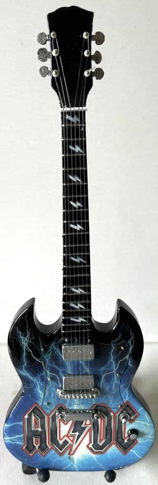 AC/DC Logo/Lightning Miniature Wooden 1:4 Scale Guitar With Stand (New/Box)