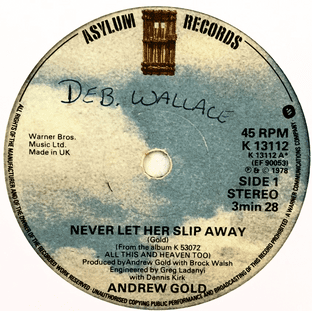 Andrew Gold - Never Let Her Slip Away (7") (G+/NM)