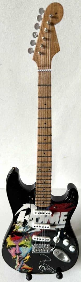 David Bowie - Image/Autograph Miniature Wooden 1:4 Scale Guitar With Stand (New/Box)